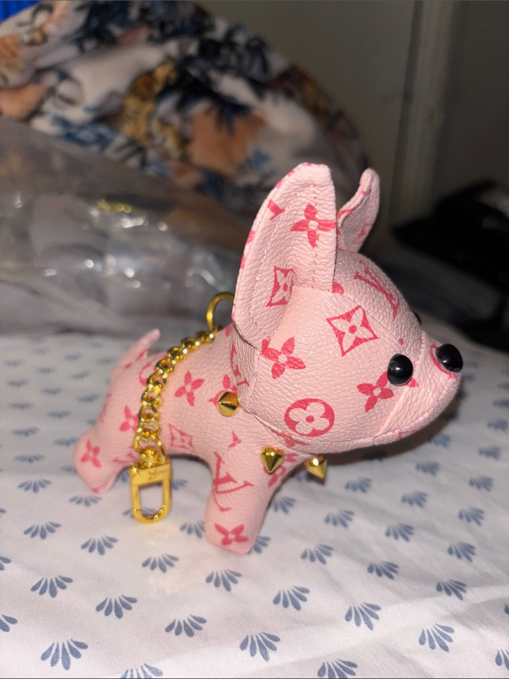 Source Unknown Pink Monogram Chihuahua Keychain Card Holder